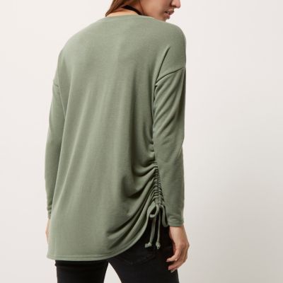Light green ruched drawstring side top